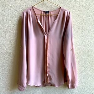 Long sleeve soft pink chiffon blouse